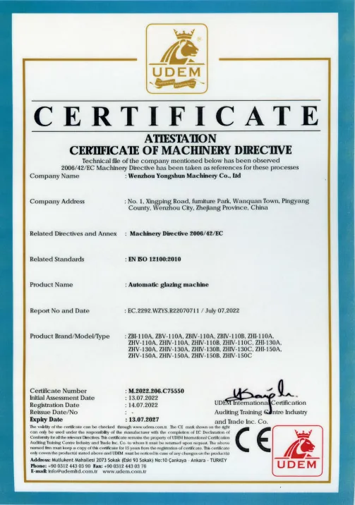 Varnishing machine CE certificate