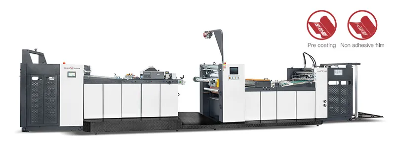 Industrial printing machine with pre-coating and non-adhesive film capabilities