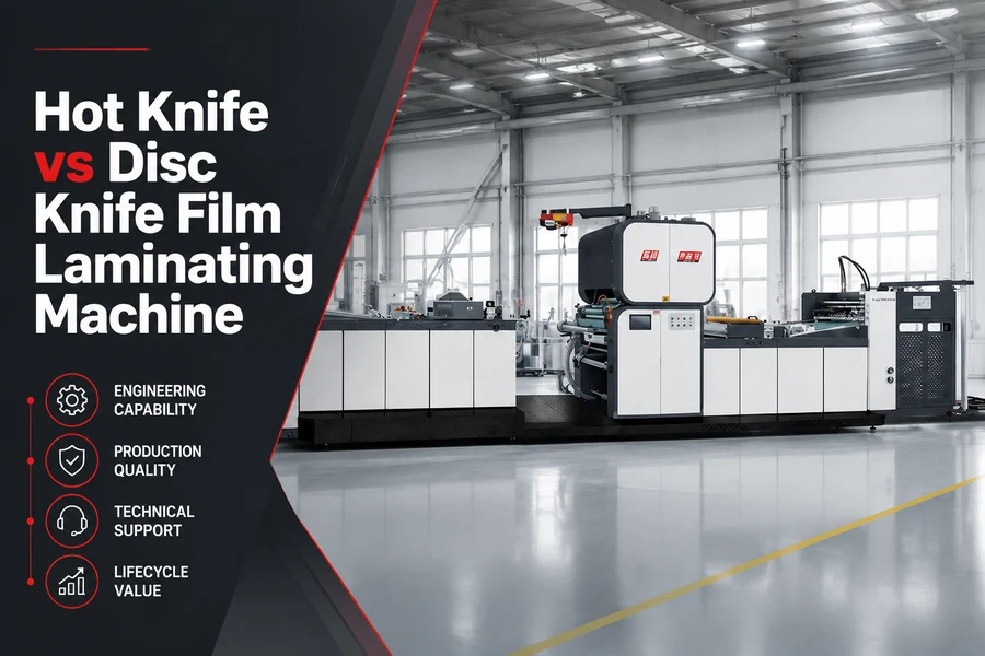 hot knife vs disc knife film laminating machine promotional poster for Hot Knife vs Disc Knife Film Laminating Machine